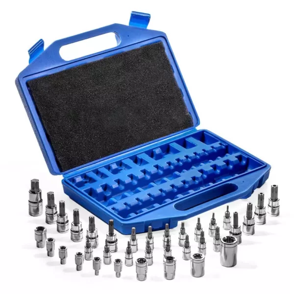 XtremepowerUS 1/4 in. 3/8 in. Torx/TR Tamper Proof External Star Socket Bit Set (35-Piece)