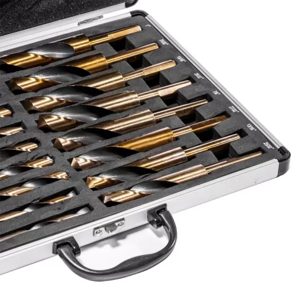 XtremepowerUS 1/2 in. HSS Cobalt Silver and Deming Drill Bit Set with Aluminum Storage Case (17-Piece)